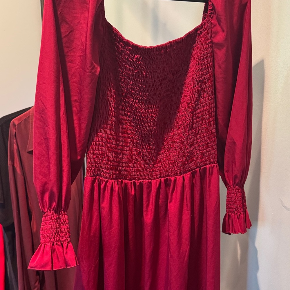 Elegant Red Smocked Dress